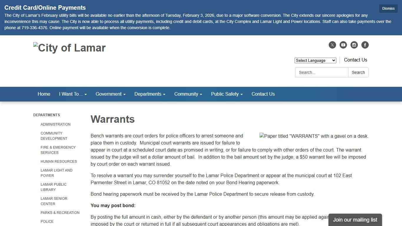 Warrants - City of Lamar