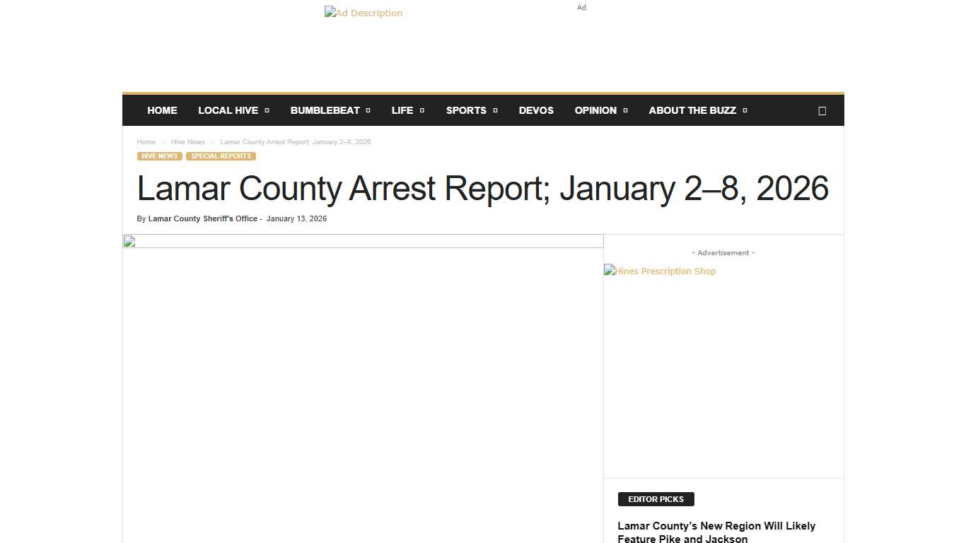 Lamar County Arrest Report; January 2–8, 2026 - Barnesville Buzz
